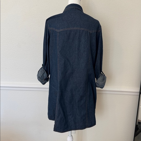 Yahada Dark Blue Denim Shirt Dress Western Pearl Snaps - Picture 3 of 3